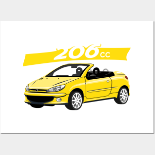 City car 206 cc Coupe Cabriolet france yellow Posters and Art